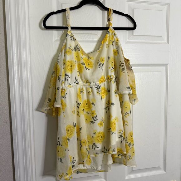 Torrid Yellow Floral Off-Shoulder Wrap Blouse 1X - Picture 7 of 8